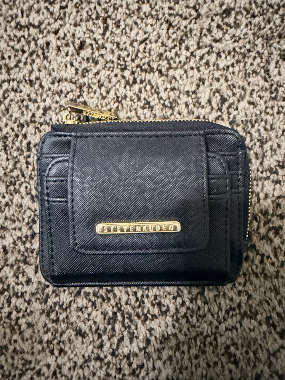 Steve Madden Black Compact Card Holder with Gold Hardware
